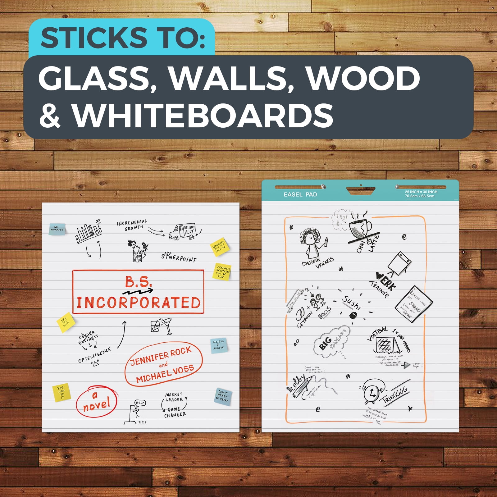Lined Sticky Easel Pad, 25 x 30 Inch, White, 30 Sheets/Pad, 6 Pads/Pack, Flip Chart Paper for Teachers,Large Self-Stick Easel Paper, Super Sticking Power & Bleed-Resistant