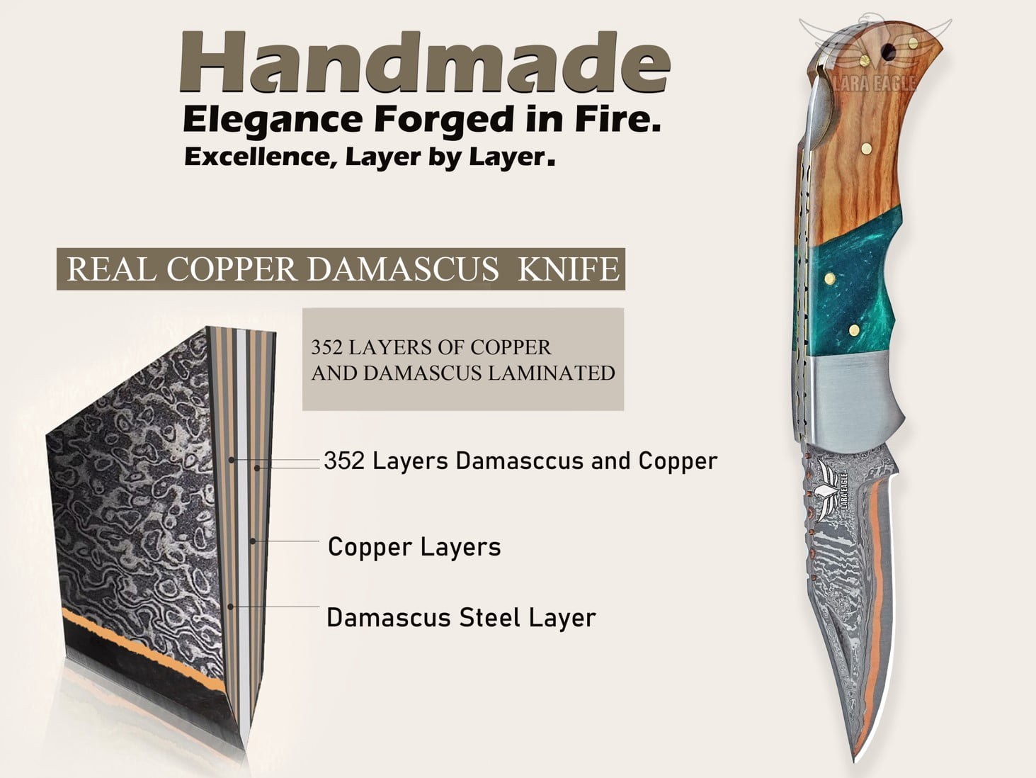 Personalized Handmade Copper Damascus Folding Knife for Men- Copper Anniversary Pocket Knife - Groomsman Gift Knife- Outdoor, Camping, Hunting & Survival Gift for Him
