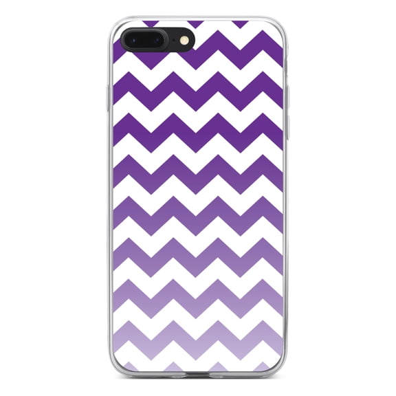 DistinctInk Clear Shockproof Hybrid Case for iPhone 7 PLUS / 8 PLUS (5.5" Screen) - TPU Bumper, Acrylic Back, Tempered Glass Screen Protector - White Purple Fade Ombré Chevron Stripes