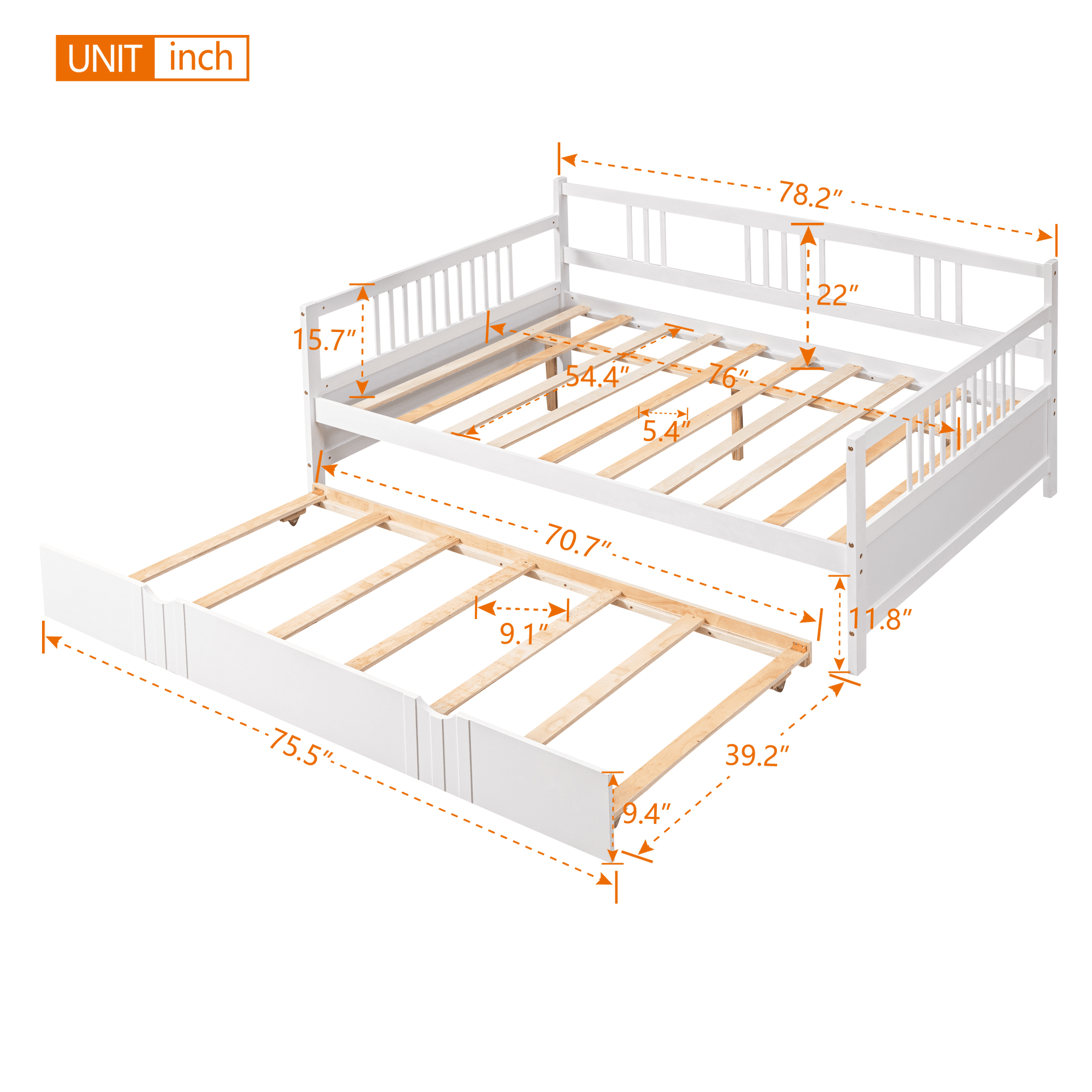 Sailvan Full Size Daybed Wood Bed with Twin Size Trundle