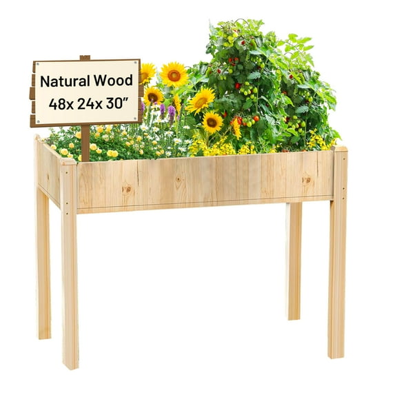 Beddle Outdoor Wood Raised Garden Bed, Elevated Reinforced Large Planter Box for Vegetable Flower Backyard Patio Gardening Balcony & Bed Liner,48x24x30in
