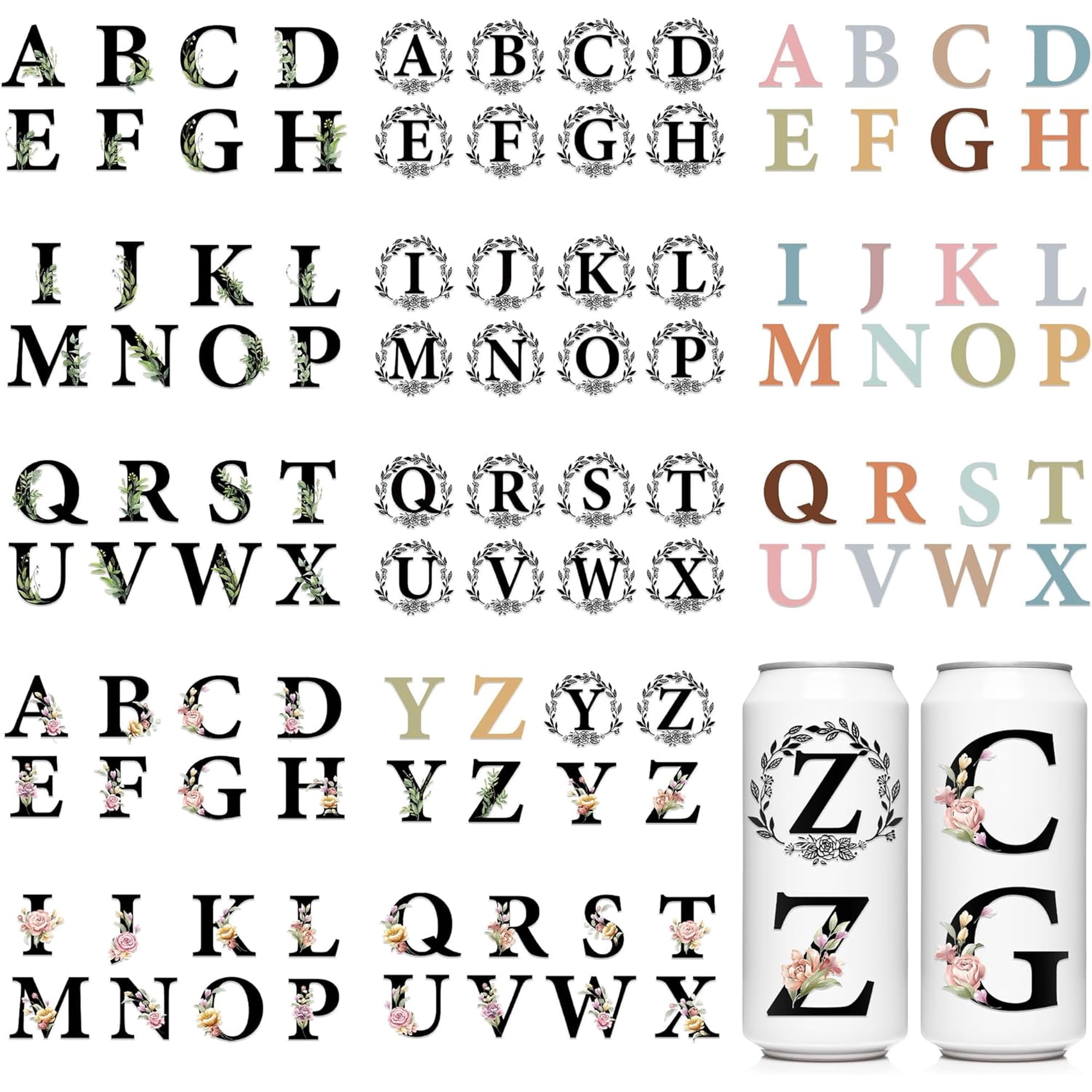 UCEI 13 Sheets Alphabet Monogram UV DTF Transfer Stickers Floral Letters A-Z Waterproof Decals for Glass Cups Tumbler Mugs Personalized