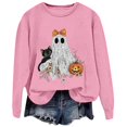 thumbnail image 2 of Women Pink Ghost Black Cat Pumpkin Graphic Crewneck Sweatshirt Cute Halloween Holiday Pullover Top, 2 of 5