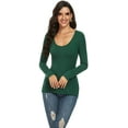 thumbnail image 3 of Women Long Sleeve Crew Neck/Scoop Neck Rayon Slim Fit Stretchy Layer T Shirts Tops, 3 of 5