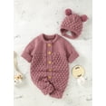 thumbnail image 3 of Bagilaanoe Newborn Baby Boy Girl Knitted Jumpsuit Long Sleeve Knitting Bodysuit + Hat 3M 6M 12M 18M Infant Winter Warm One Piece Romper, 3 of 9