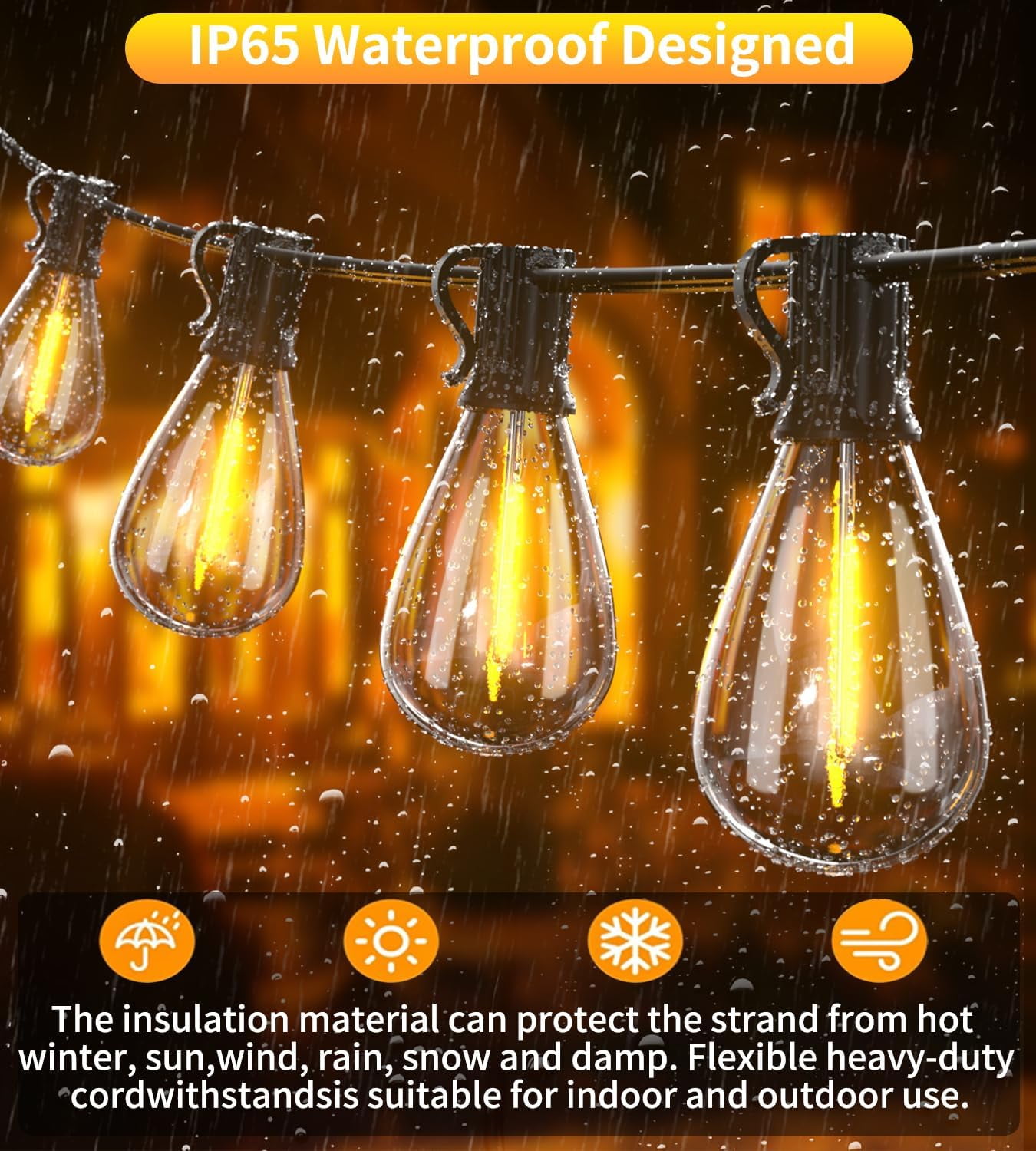 200FT Outdoor String Lights, Ultra Long Waterproof 60+2 Edison Shatterproof Bulbs Led Outside Patio Lights for Porch Deck Garden Backyard Balcony Wedding Party Decor