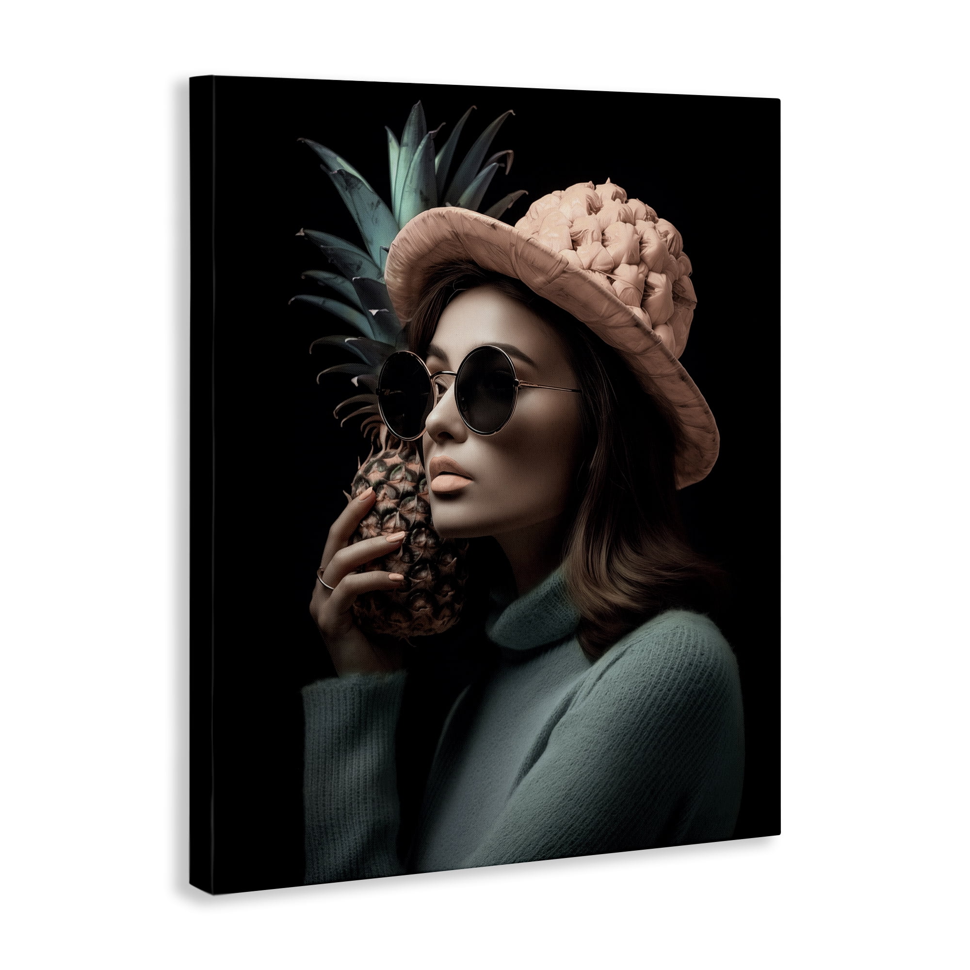 Stupell Industries Chic Girl with Pineapple Novelty Painting Gallery Wrapped Canvas Art Print Wall Art, 36 x 48