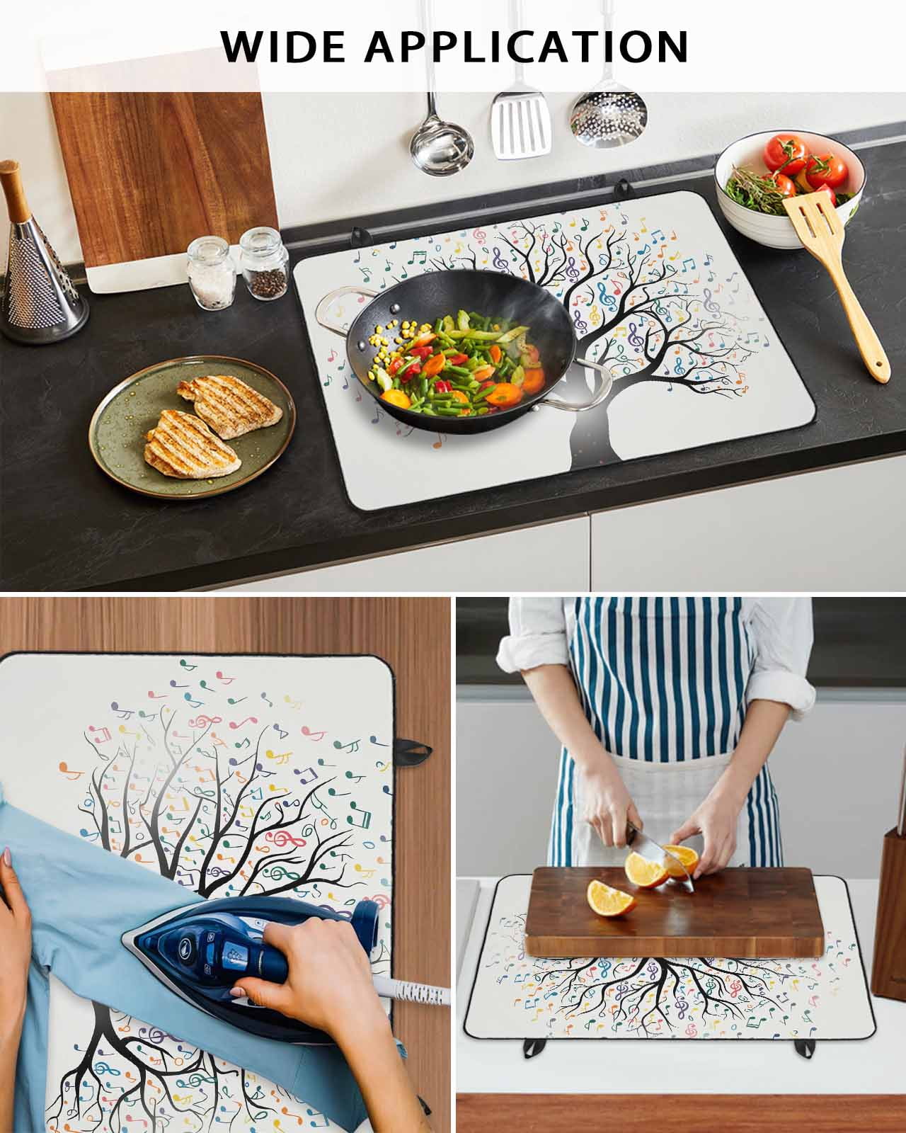 Large Induction Cooktop Protector Mat Music Tree Stove Top Covers for Electric Stove, Modern Abstract Art Note Branches Decorative Stove Burner Cover Mats, Glass Top Stove Cover