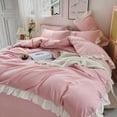 thumbnail image 1 of Juego de cama estilo princesa Ins para mujer, linda niña, color sólido, volantes, funda de edredón, sábana tamaño queen y king, falda de cama, fundas de almohada, 1 of 6