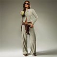 thumbnail image 6 of Women's Striped 2 Piece Pants Outfits Long Sleeve Button Down Knit Top Set Leisure Vacation Green M, 6 of 10