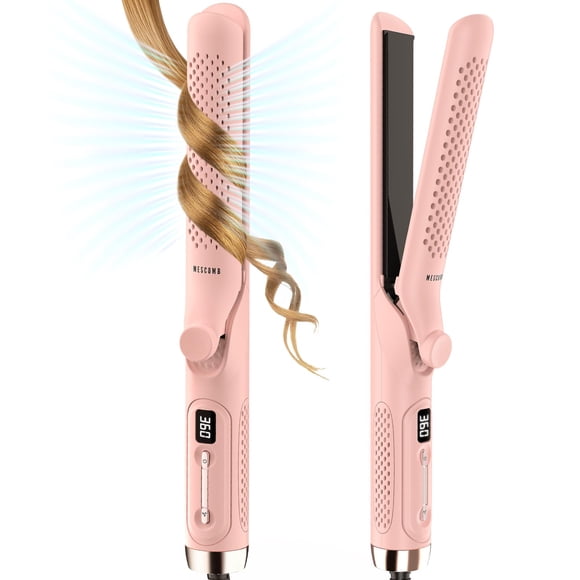 MESCOMB Plancha rizadora con flujo de aire de 360° – Alisador y rizador de pelo de 1,25 pulgadas 2 en 1 con aire fresco ventilado para bloquear el estilo, varita rizadora de hierro plana extralarga, d