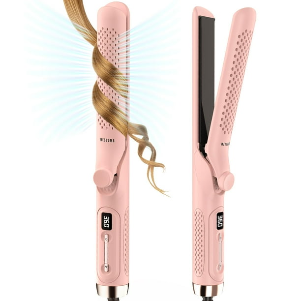 MESCOMB Plancha rizadora con flujo de aire de 360° – Alisador y rizador de pelo de 1,25 pulgadas 2 en 1 con aire fresco ventilado para bloquear el estilo, varita rizadora de hierro plana extralarga, d