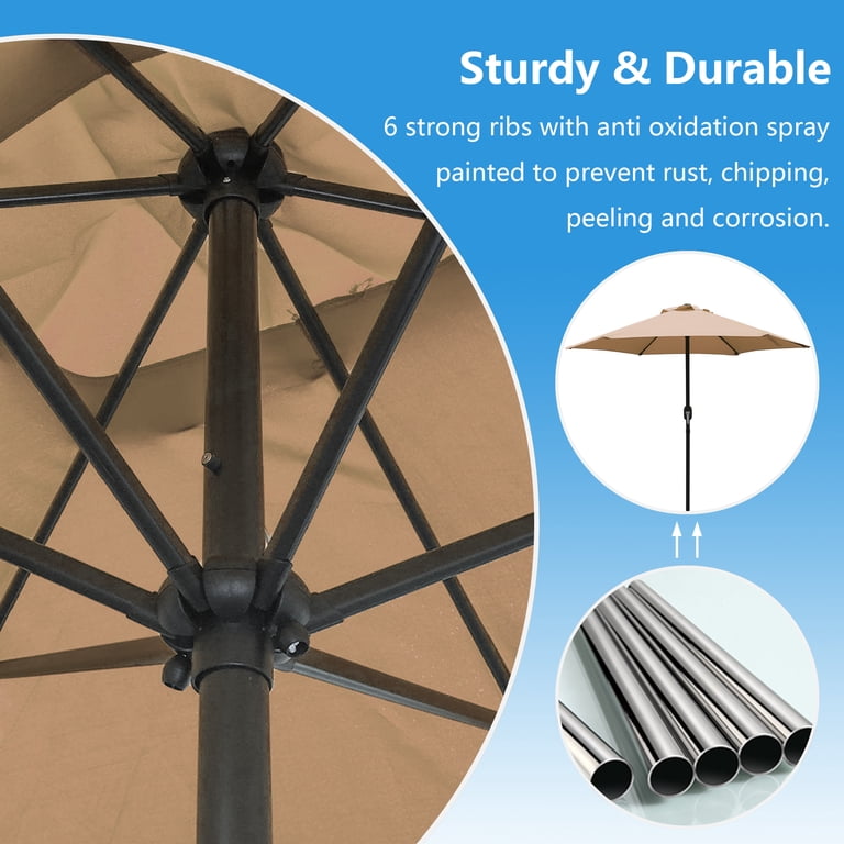 Abble 7.5ft Patio Umbrella with Crank Handle, Tan photo 4