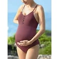 thumbnail image 2 of Maternity Swimsuit One Piece Bathing Suit Button Neck Cross (Wine，XXL), 2 of 4