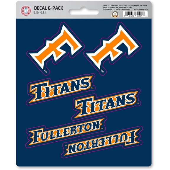 University of California Fullerton Titans 6-Piece Decal Sticker Set, 5x6 Inch Sheet, Gift for football fans for any hard surfaces around home, automotive, personal items