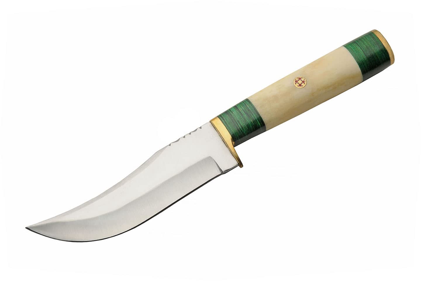 SZCO 10.25 Inch Green Mosaic Fixed Blade Hunter Knife Stainless Steel Blade Camel Bone Handle With Leather Sheath