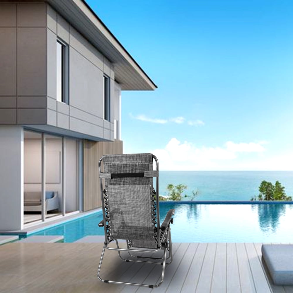 Kepooman 2Pcs Zero Gravity Chair Lounge Chair Table Set, Portable Folding Chairs for Sun Bath, Lawn & Patio Chair, Folding Beach Chair with Detachable Cup Holder, Gray