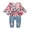 Red/White, variant on CARETOO Girl Clothes Outfits Toddler Baby Ruffle Sleeve Floral T-Shirt Tops Ripped Jeans Pants Set