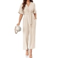 thumbnail image 6 of Summer V-neck Womens Wide Leg Jumpsuits Short Sleeve Tie Knot Front Long Romper, 6 of 6