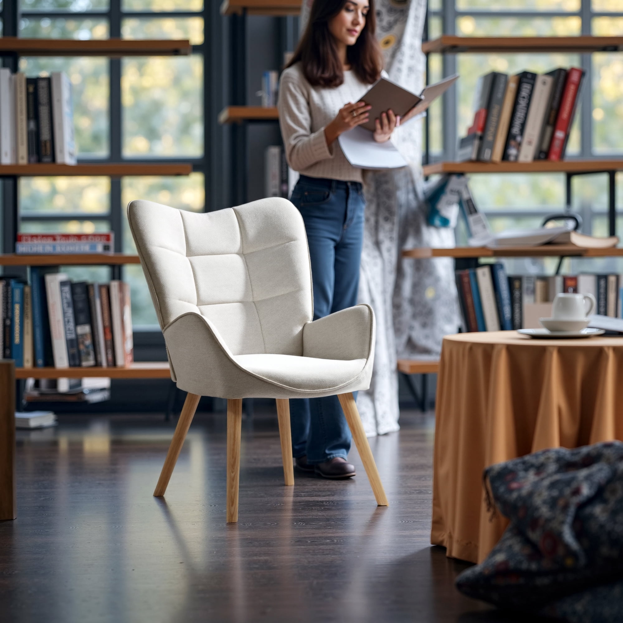 Homy Casa Waiting Room Guest Chair Office Reception Charis Lounge Charis for Living Room Bedroom Makeup, Beige