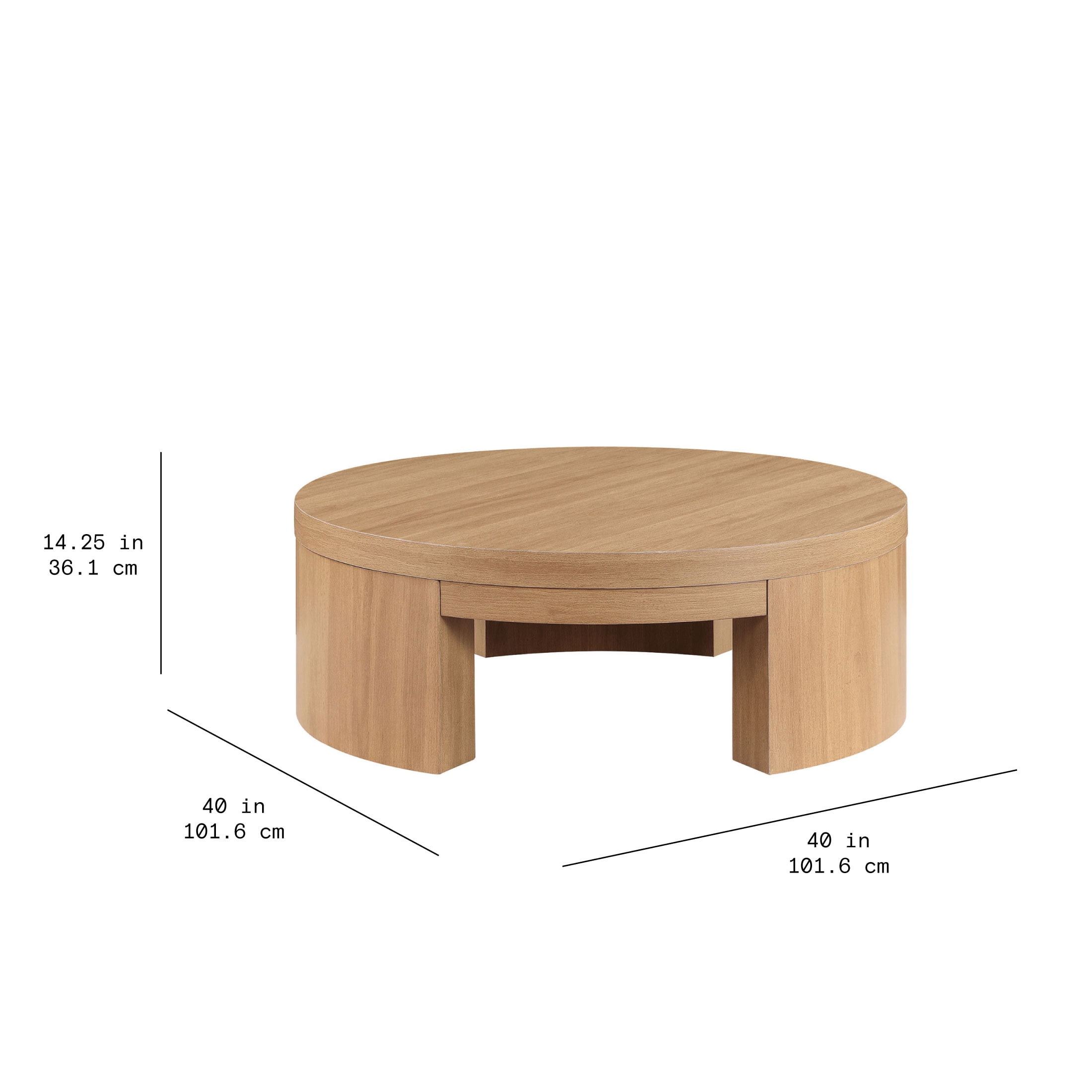 Beautiful Mod Round Coffee Table by Drew Barrymore, Warm Honey Finish
