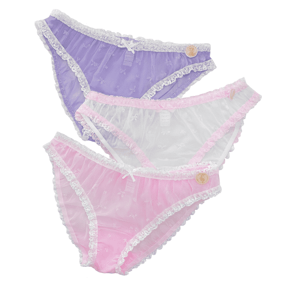 Milanblocks Sheer Lace Ruffle Panties – Bow Embroidery Purple 2XL