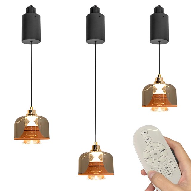 FSLiving Suspension de Rail à Hauteur Réglable, Type J, Rétractable, Suspension de Rail à Levage avec Télécommande et Lampe à Gradation Continue pour Îlot de Cuisine Intérieur, Orange - Ensemble de 3