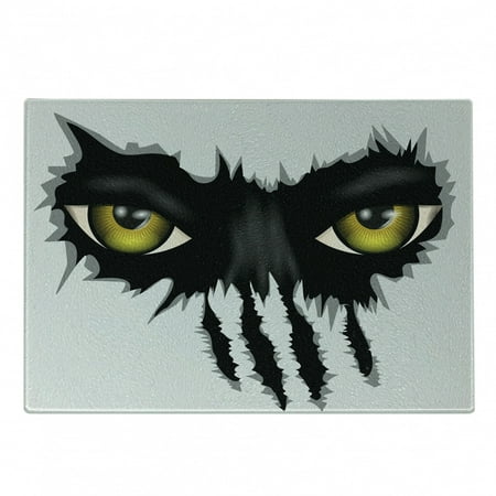 

Eye Cutting Board Evil Eyes of Wild Black Cat Staring Face Werewolf Animal Monster Scratch Danger Decorative Tempered Glass Cutting and Serving Board Small Size Yellow Black Grey by Ambesonne