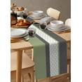 thumbnail image 3 of Sage Green Morocco Burlap Cotton Table Runner 13x48 Inches Long, Modern Stitching Geometric Striped Grey Farmhouse Table Runners, Outdoor Dining Tablecloths Decor for Baby Shower/Party/Wedding, 3 of 6