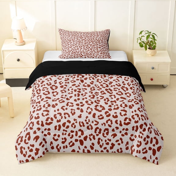 Erosebridal Kids Leopard Printed Twin Comforter Sets, Fashion Cheetah Print Bedding Set, Black Reverisble, 2 Pieces