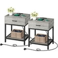 thumbnail image 2 of Set of 2 Grey Nightstands with Charging Station End Side Table with Storage Drawer and Shelf, Modern Night Stand Bedside Table for Bedroom Living Room, Nursery, Dorm, 2 of 8