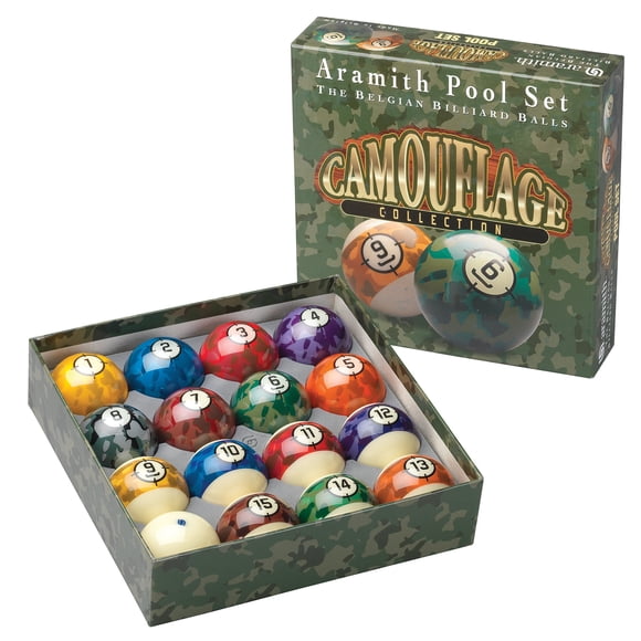 Aramith Camouflage Collection Pool Ball Set | 57.2mm (2 1/4") | Tactical Military-Style Phenolic Resin Billiard Balls (AR1026)