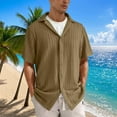 thumbnail image 4 of VBTAPA Mens Eyelet Dress Shirt Short Sleeve Relaxed Fit Casual Button Down Shirts Summer Beach Spread Collar Tops Lightning Sales Coffee L, 4 of 7
