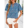 thumbnail image 4 of PRETTYGARDEN Boho Short Sleeve Floral Work Blouses for Women Dressy Casual V Neck Puff Sleeve Loose Chiffon Flowy Tops Shirts, 4 of 7