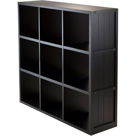 Winsome 40&#34; Timothy Shelf 3X3 Slots Black: Mid-Century Modern Bookcase, Fixed Shelves, Wood Composite