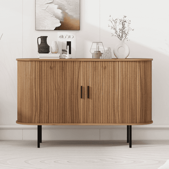 LEFHDA Storage Cabinet, 47.2" Fluted Cabinet with Sliding Tambour Doors, Mid Century Modern Buffet Cabinet, Buffet Sideboard for Living Room & Kitchen