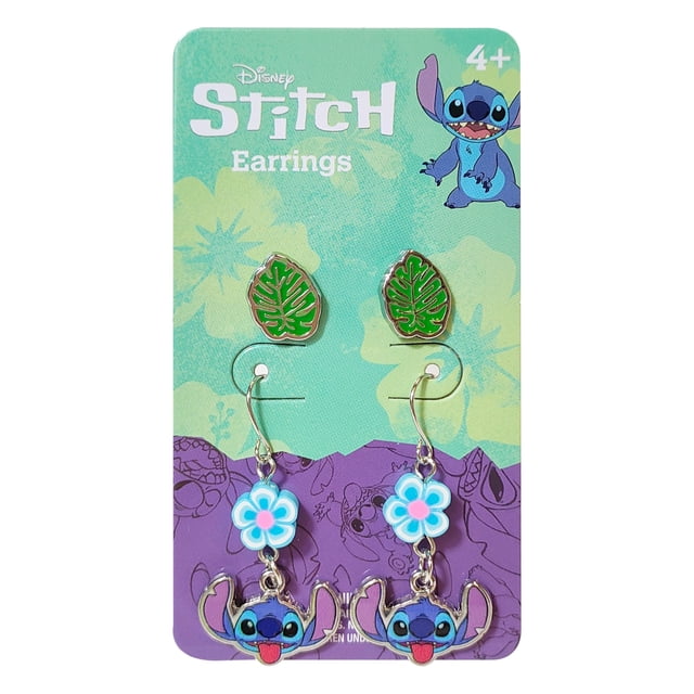 Pendientes LUV HER Stitch hipoalergénicos con 1 hoja y 1 puntada