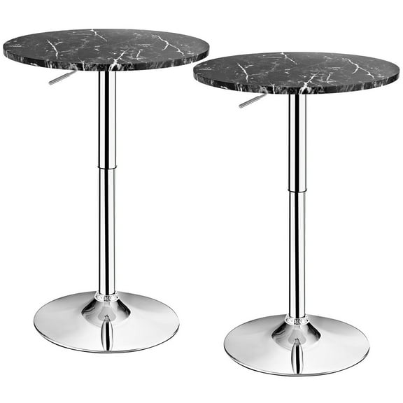 Gymax 2 Pieces Round Swivel Adjustable Bar Table with Faux Marble Top, Black