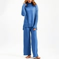thumbnail image 3 of Jinhomg Thick Knitted Cotton Set for Women 2 Piece Thermal Comfy Fall Winter Outfits Casual Long Sleeve Turtleneck Tops with Elastic Waist Wide Leg Pants Fall Saving Blue Free Size, 3 of 6