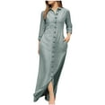 thumbnail image 2 of Feancey Women's Linen Maxi Dresses with Pockets 3/4 Sleeve Lapel Button Down Dress Casual Dressy Slit Long Dresses with Pockets,Gray,L, 2 of 6