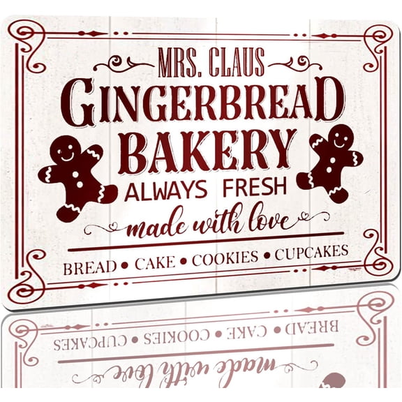 MUCHENGGIFT Gingerbread Bakery Always Fresh Bread Cake Tin Sign Metal Vintage Tin Signs Bar Cafe Home Wall Decor Plaque Retro Poster Wall Art Decoration 8x12 Inch
