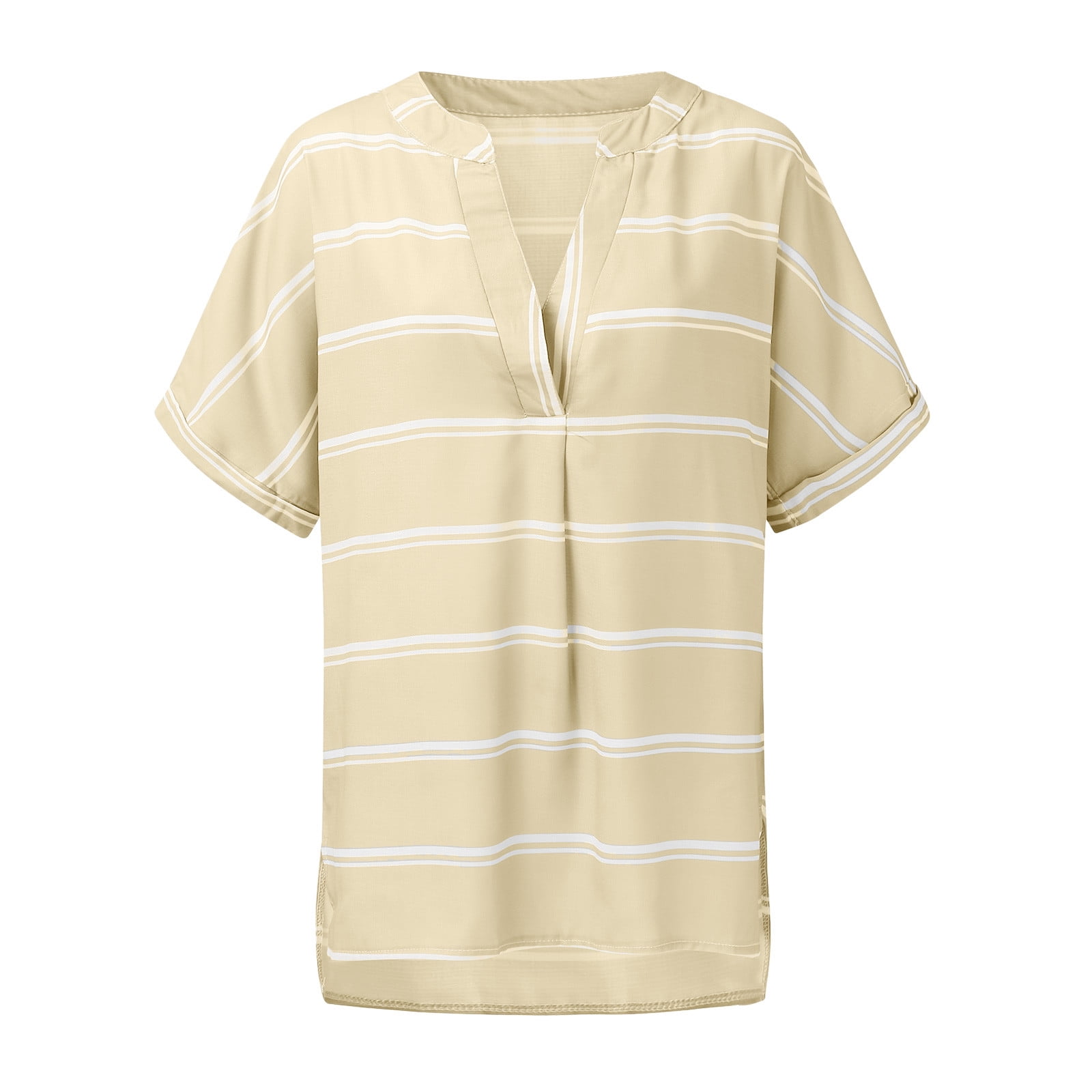 Cathalem Silky Women Womens V Neck Short Sleeve T Shirts With Pocket Drop Tail Hem Relaxed Fit Tees Workout Shirts Women Shirt Beige XX-Large