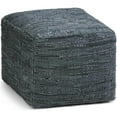 thumbnail image 2 of Pemberly Row Pouf Carré Bohème Moderne en Cuir Véritable Tressé Gris, 2 of 7