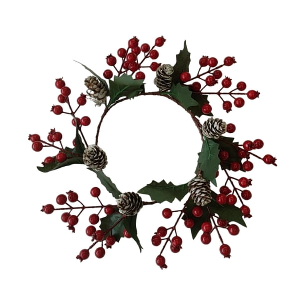Corona de vela navideña con forma de anillo, adorno para centro de mesa, corona navideña artificial para sala de estar, estilo granja Estilo J