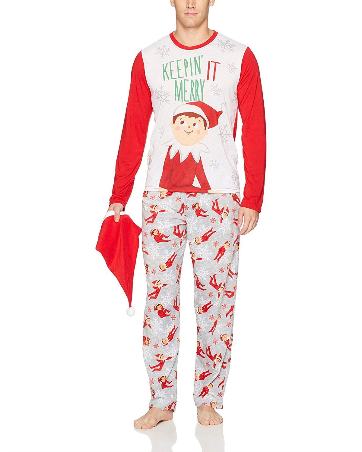 Elf on the Shelf Men's Family Sleep 3Piece Pajama Set with Hat, Size XL
