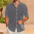 thumbnail image 2 of Inglocry Men's Cotton Linen Short Sleeve Shirts Casual Lightweight Button Down Shirts Vacation Beach Summer Tops with Pocket Gray XL, 2 of 5