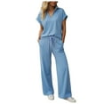 thumbnail image 3 of vigerkar Womens Fashion 2 Piece Outfit Lounge Set Cap Sleeve Polo Top and Pant Set Tracksuit Travel Matching Outfit (Blue, 3XL), 3 of 9