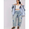 thumbnail image 4 of Women'S Casual Loose Wide Leg Mid-Rise Straight Jeans Y2k Boyfriend Style Jeans Denim Cropped Pants Blue Pentagram L, 4 of 7