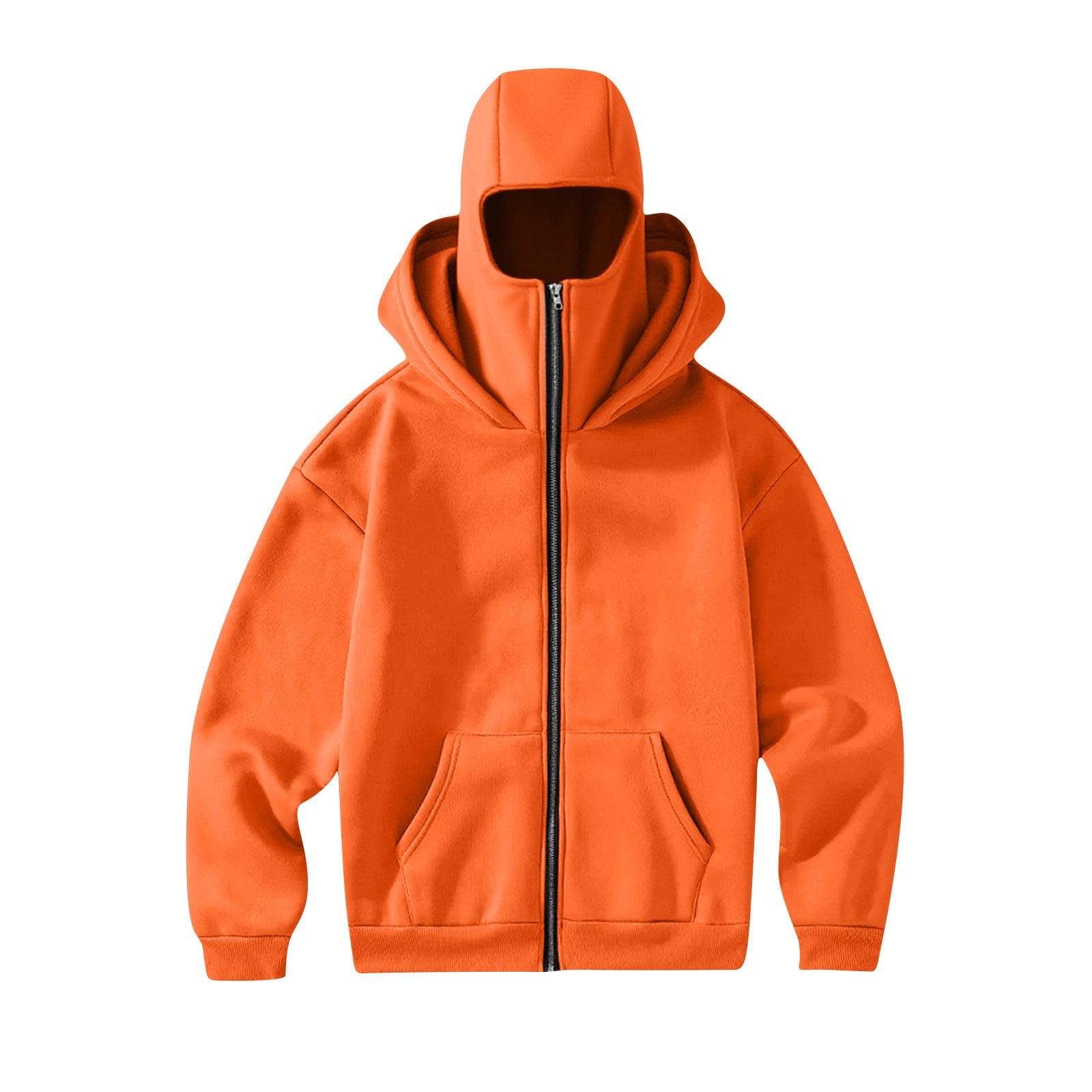 Mens Balaclava Hoodie Winter Double Hooded Zip Jacket Loose Fit Zip Up Fashion Hoodies Jacket Fleece-Lined Hoodie with Built-In Balaclava Wind-Resistant Streetwear Sweatshirt with Ski Mask