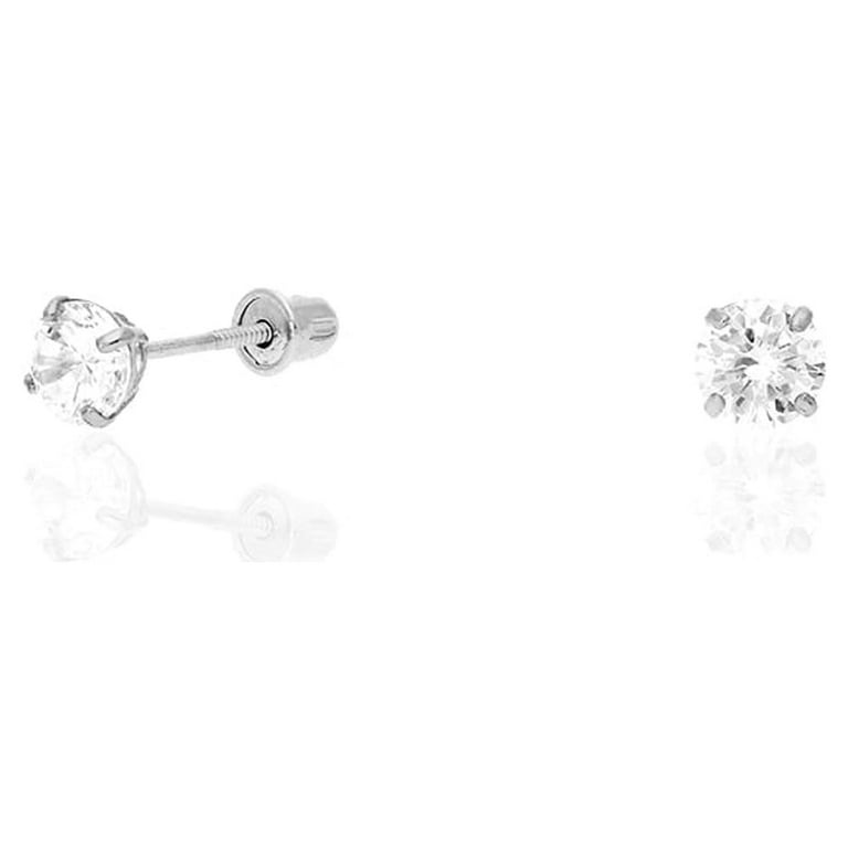 Children's Diamond Stud Earrings Screw Back .14TCW | 14K White Gold